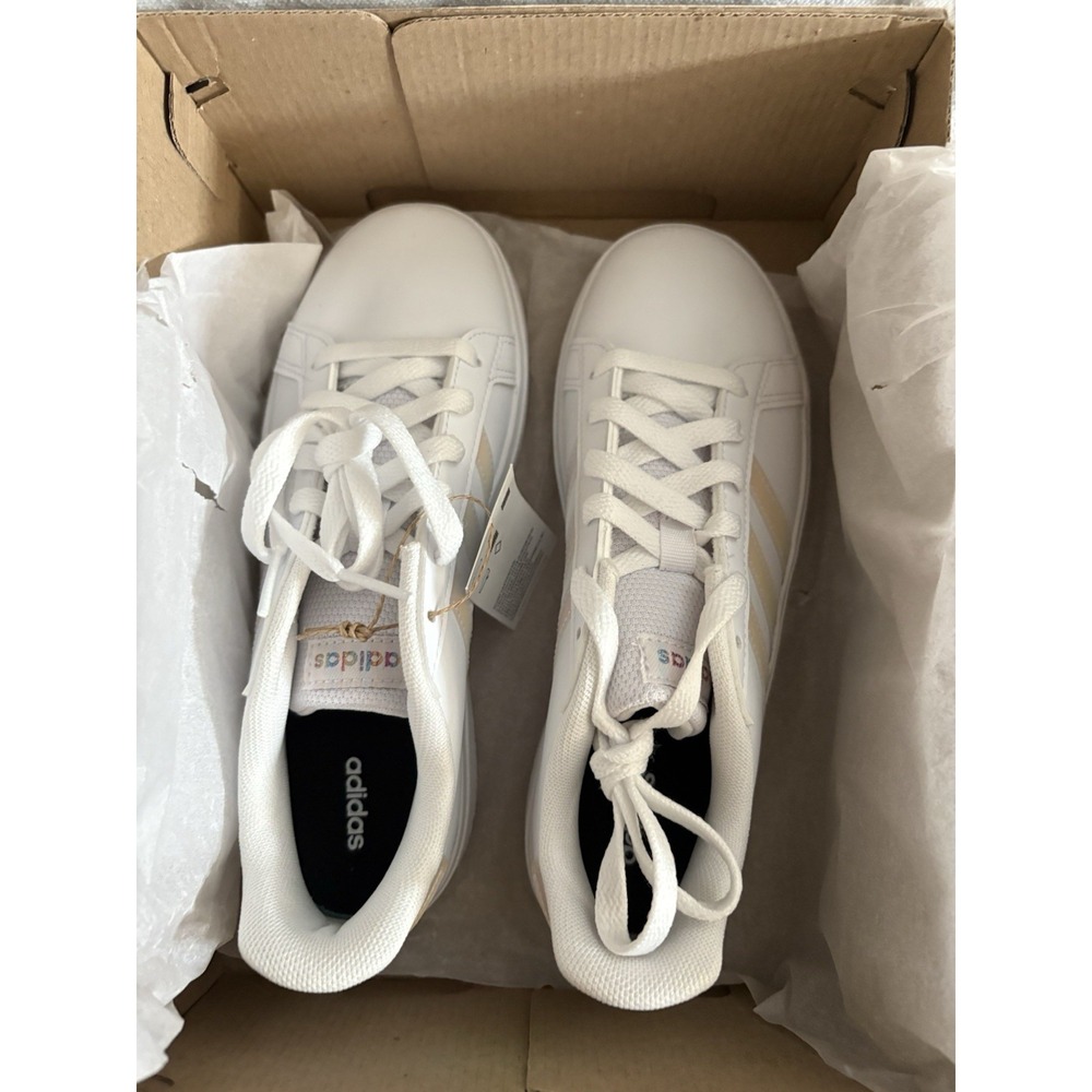 NEW ADIDAS Grand Court 2.0 Shoes Kids Size 4 White & Iridescent GY2326 Adidas - Picture 2 of 10